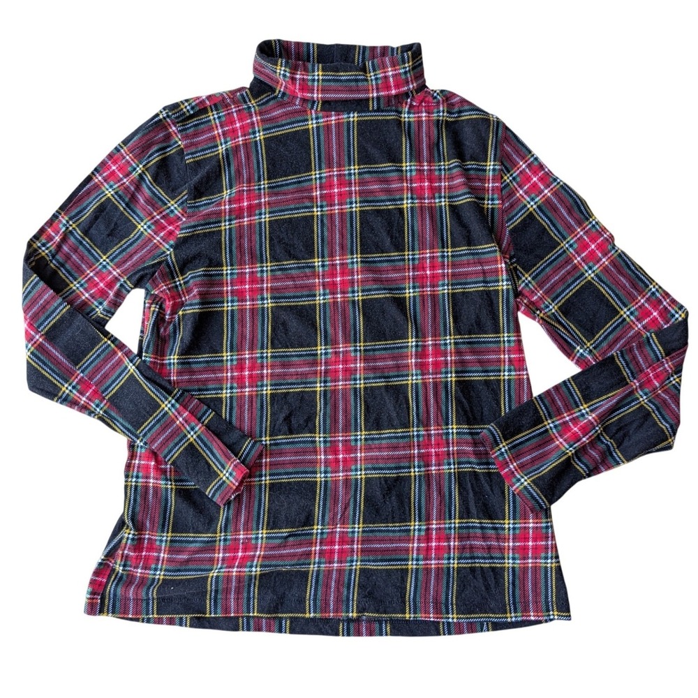 J. Crew Womens Plaid Turtleneck Top Large Long Sleeve 100% cotton‎